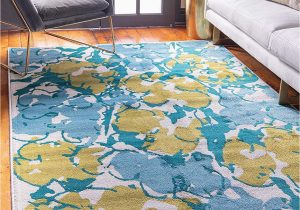 Light Blue and Yellow Rug Unique Loom Jane Seymour Collection Open Hearts Abstract Overdyed …