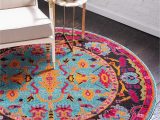 Light Blue Circle Rug Unique Loom Medici Collection Abstract Botanical Vibrant