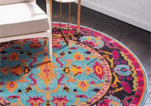 Light Blue Circle Rug Unique Loom Medici Collection Abstract Botanical Vibrant