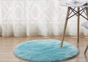 Light Blue Faux Fur Rug Round soft Faux Sheepskin Fur Rugs for Bedroom Living Room Floor …