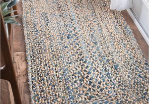 Light Blue Jute Rug Nuloom Handmade Braided Denim Rag Cotton and Jute Blend area