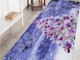 Light Purple Bath Rug Christmas Tree Snowscape Print Flannel Skidproof Bath Mat