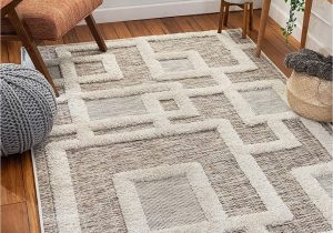 Low Pile White area Rug Well Woven Helga Beige Flat Weave Hi Low Pile Geometric Boxes area Rug 5×7 5 3" X 7 3"
