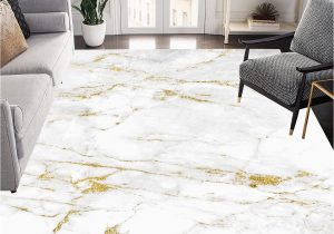 Lux Home Plush area Rug Marble Texture Modern Abstract White Gold area Rugs 3×5 Thick soft Contemporary Rug for Living Room Bedroom Washable Non-shedding Dining Room Carpet …