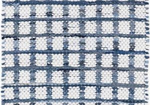 Melange Diamond Blue Woven Cotton Rug Denim Rag Squares Woven Cotton Rug