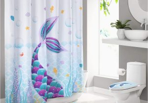 Mermaid Bath Rug Set Blue Mermaid Tail Bathroom Sets with Shower Curtain Rugs Mats Accessory – Bathroom Decorations Sets with Non Slip Rugs toilet Lid Cover Bath Mat for …