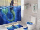 Mermaid Bath Rug Set Mermaid Bathroom Rug Set Shower Curtain Thick Non-slip Bath Mat toilet Lid Cover