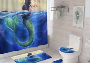 Mermaid Bath Rug Set Mermaid Bathroom Rug Set Shower Curtain Thick Non-slip Bath Mat toilet Lid Cover
