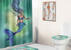 Mermaid Bath Rug Set Mermaid Shower Curtain Bathroom Rug Set Thick Bath Mat Non-slip toilet Lid Cover
