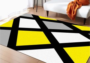 Modern area Rugs 5 X 8 Yellow Grey Large Rectangular area Rugs 5′ X 8′ Living Room, Modern White Geometric Abstract Art Black Lace Plaid Durable Non Slip Rug Carpet Floor …