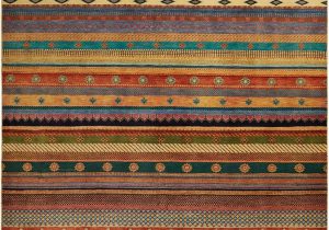Multi Colored Striped area Rugs Tribal Stripes Hand Knotted area Rug6 1" X 9 1"