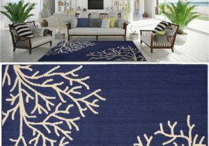 Navy and Coral area Rug area Rug Carpet Coastal Beach Tropical Ocean Sea Coral Navy Blue Ivory 5 X 7