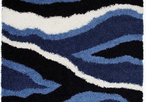 Navy Blue and Black area Rug Shed Free Shaggy area Rugs Contemporary Abstract Wave