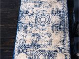Navy Blue and Gray Runner Rug Unique Loom Bromley Collection Vintage Traditional Medallion Border Navy Blue Runner Rug 2 0 X 13 0
