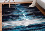 Navy Blue and Turquoise Rug Unique Loom Metro Collection Abstract Water Modern Waves Seascape, Coastal, Nautical area Rug, 8 Ft X 10 Ft, Navy Blue/turquoise