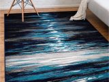 Navy Blue and Turquoise Rug Unique Loom Metro Collection Abstract Water Modern Waves Seascape, Coastal, Nautical area Rug, 8 Ft X 10 Ft, Navy Blue/turquoise