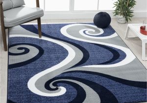 Navy Blue area Rugs Contemporary Persian area Rugs Luxe Weavers Contemporary Abstract Swirl Blue 4’0x5’3 area Rug Carpet, Stain Resistant Geometric Modern Rug, 0317