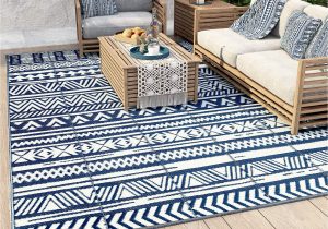 Navy Blue Boho Rug Montvoo Reversible Boho Outdoor Rugs 6′ X 9′ Easy Cleaning Waterproof Outdoor Patio Rug Non-slip Durable Large area Rug for Patio Rv Camping Deck …
