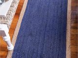 Navy Blue Braided Rugs Unique Loom Braided Jute Collection Hand Woven Natural Fibers Navy Blue Runner Rug 2 6 X 6 0
