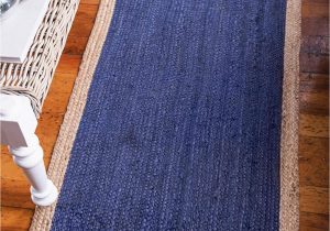 Navy Blue Braided Rugs Unique Loom Braided Jute Collection Hand Woven Natural Fibers Navy Blue Runner Rug 2 6 X 6 0