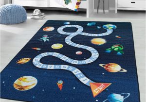 Navy Blue Childrens Rug Game Kids Outer Space Navy Rug