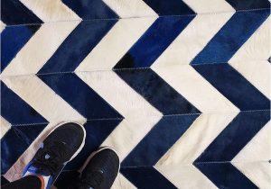 Navy Blue Cowhide Rug Chevron Pattern In Navy Blue and Cream What Else Shinerugs