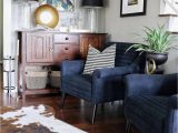 Navy Blue Cowhide Rug Midcentury Modern Inspired Navy Chairs Console Table Glass