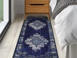 Navy Blue Medallion Rug Lanffia Navy Blue Medallion Distressed Runner Rug 2×5 Boho Chic Non-shedding Hallway Rug Runner Washable Non-slip Plastic Point Backed Vintage Diamond …