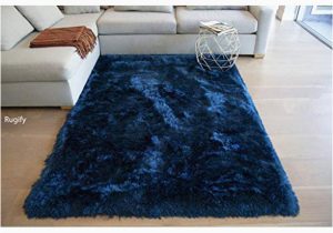 Navy Blue Shaggy Raggy Rug La Rug Linens Shaggy Shag California Collection Hand Woven Navy Blue Dark Blue Color area Rug Carpet Rug 5′ X 7′ Feet solid Plush Bedroom Living Room …