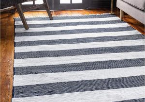 Navy Blue Striped area Rug Fantasy Star Rag Collection Hand Woven Striped Natural