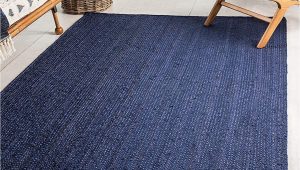 Navy Blue Woven Rug Unique Loom Braided Jute Collection Hand Woven Natural Fibers Navy Blue Dark Blue area Rug 9 0 X 12 0