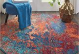 Nourison Celestial Abstract Colorful area Rug Nourison Celestial Blue and Red 4′ Round Colorful area Rug …
