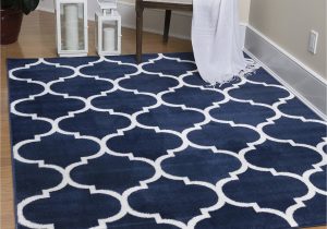 Ottomanson Royal Collection Contemporary Moroccan Trellis Design area Rug Ottomanson Royal Collection Moroccan Trellis Non-slip Jute Backing area Rug, 5’3″ X 6’11”, Navy Blue/white