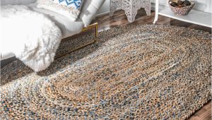 Oval area Rugs 6 X 8 6′ X 8′ Braided Denim Jute Oval area Rug for Living Room & Bedroom