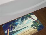 Palm Tree Rugs Bathrooms Palm Tree On Tropical Beach Plush Bathroom Mat Non Slip