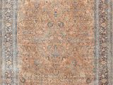Peach and Blue Persian Style Chenille Oasis area Rug Antique Kerman Rug by Nazmiyal