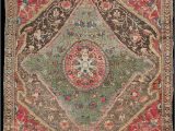 Peach and Blue Persian Style Chenille Oasis area Rug Carpet Detail