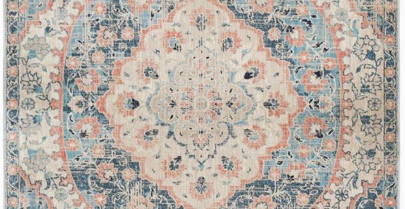 Peach and Blue Rug Esna Blue and Peach Traditional Distressed Medallion Rug