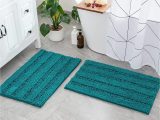 Peacock Blue Bath Rugs Miulee Set Of 2 Striped Chenille Bathroom Rugs Super soft and Absorbent Non-slip Shaggy Bath Mats Rugs for Bathtub Shower (peacock Blue, 20 X 32 Inch)