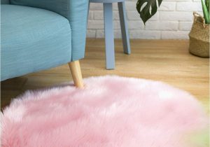 Pink Faux Fur area Rug Ciicool soft Faux Sheepskin Fur area Rugs Fluffy Rugs for Bedroom Silky Fuzzy Carpet Furry Rug for Living Room Girls Rooms Pink Round 3 X 3 Feet