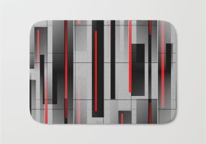 Red and Black Bath Rugs Off the Grid – Abstract – Gray, Black, Red Bath Mat