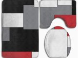 Red and Black Bath Rugs Pudmad White Grey Black and Red Irregular Geometric 3 Piece Bathroom Rugs Set Bath Rug Contour Mat and toilet Lid Cover