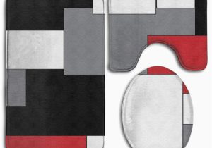 Red and Black Bath Rugs Pudmad White Grey Black and Red Irregular Geometric 3 Piece Bathroom Rugs Set Bath Rug Contour Mat and toilet Lid Cover