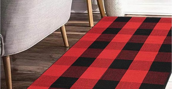 Red and Black Buffalo Check area Rug Earthall Buffalo Plaid Rug Red and Black Rug Cotton Hand Woven Buffalo Check Rug Runner Hallway Runner Washable Plaid Outdoor Rug Entryway Front