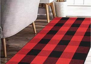 Red and Black Plaid area Rug Earthall Buffalo Plaid Rug Red and Black Rug Cotton Hand Woven Buffalo Check Rug Runner Hallway Runner Washable Plaid Outdoor Rug Entryway Front