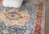 Red and Blue Modern Rug Well Woven Amestris Blue & Red Modern Heriz Vintage Distressed Medallion area Rug 8×11 7 10" X 9 10" Persian oriental Carpet