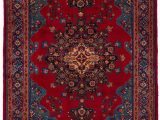 Red and Blue Persian Style Rug Bordered Persian Traditional Style Rug with Cream Navy