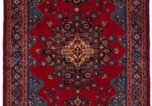Red and Blue Persian Style Rug Bordered Persian Traditional Style Rug with Cream Navy