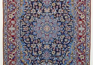 Red and Blue Vintage Rug Vintage Persian isfahan area Rug Fine Wool and Silk Rug Blue Red 3 X 5