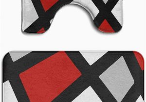 Red and Gray Bathroom Rugs Beach Surfer Memory Foam 2 Piece Bathroom Rug Set Red Gray Black White Geometric Skidproof Bath Mat and toilet Seat Contour Cover Rug